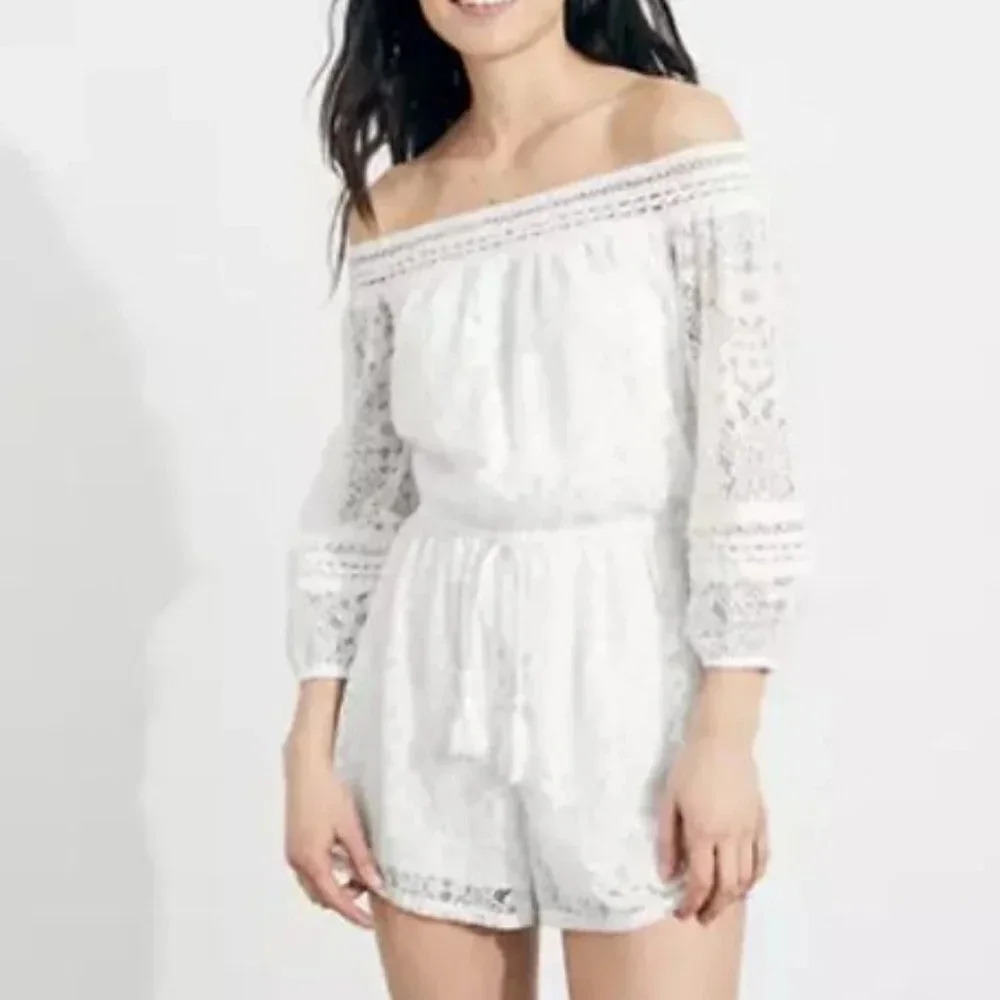 NWT Hollister Lace Overlay Off Shoulder Romper - Picture 5 of 5